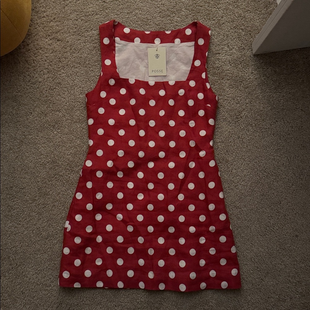 NEW Posse Alice Mini Dress in Polka Dot Red White Linen Cotton Small - Picture 4 of 5